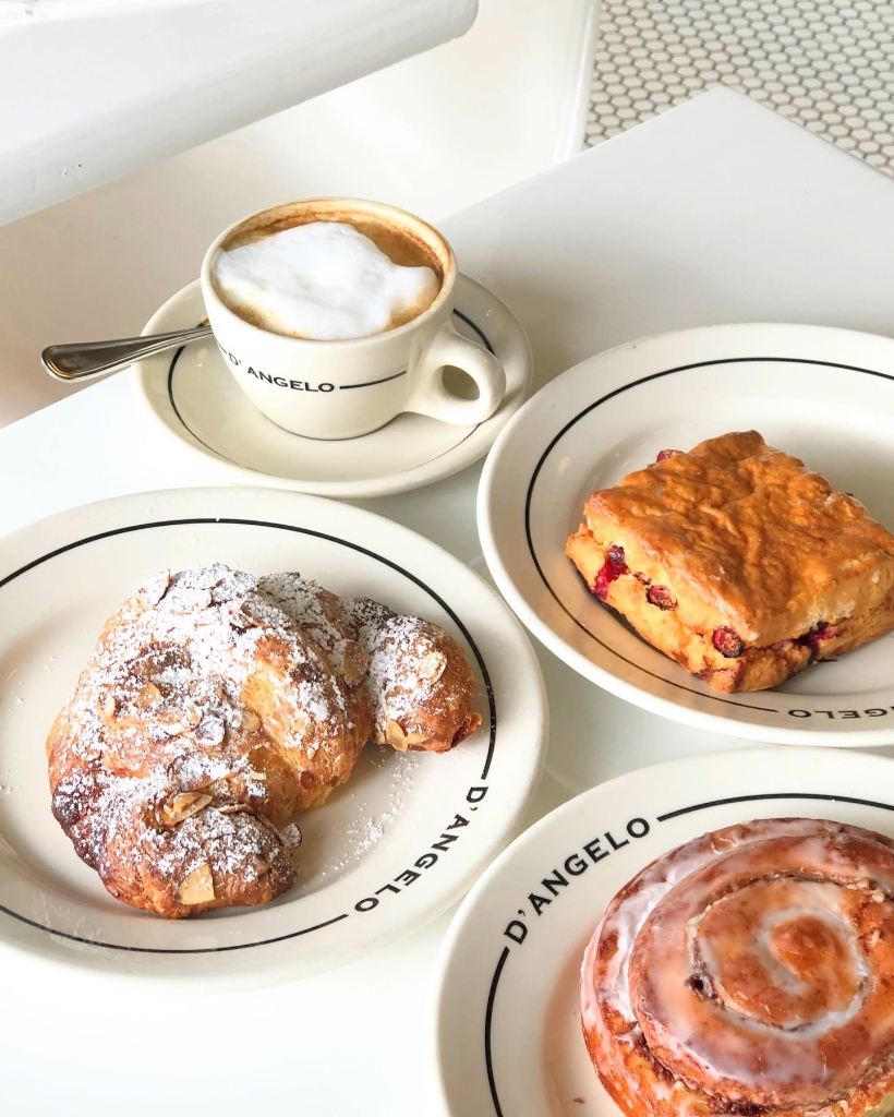 Almond croissant, cinnamon morning roll, berry scone & cappuccino spread